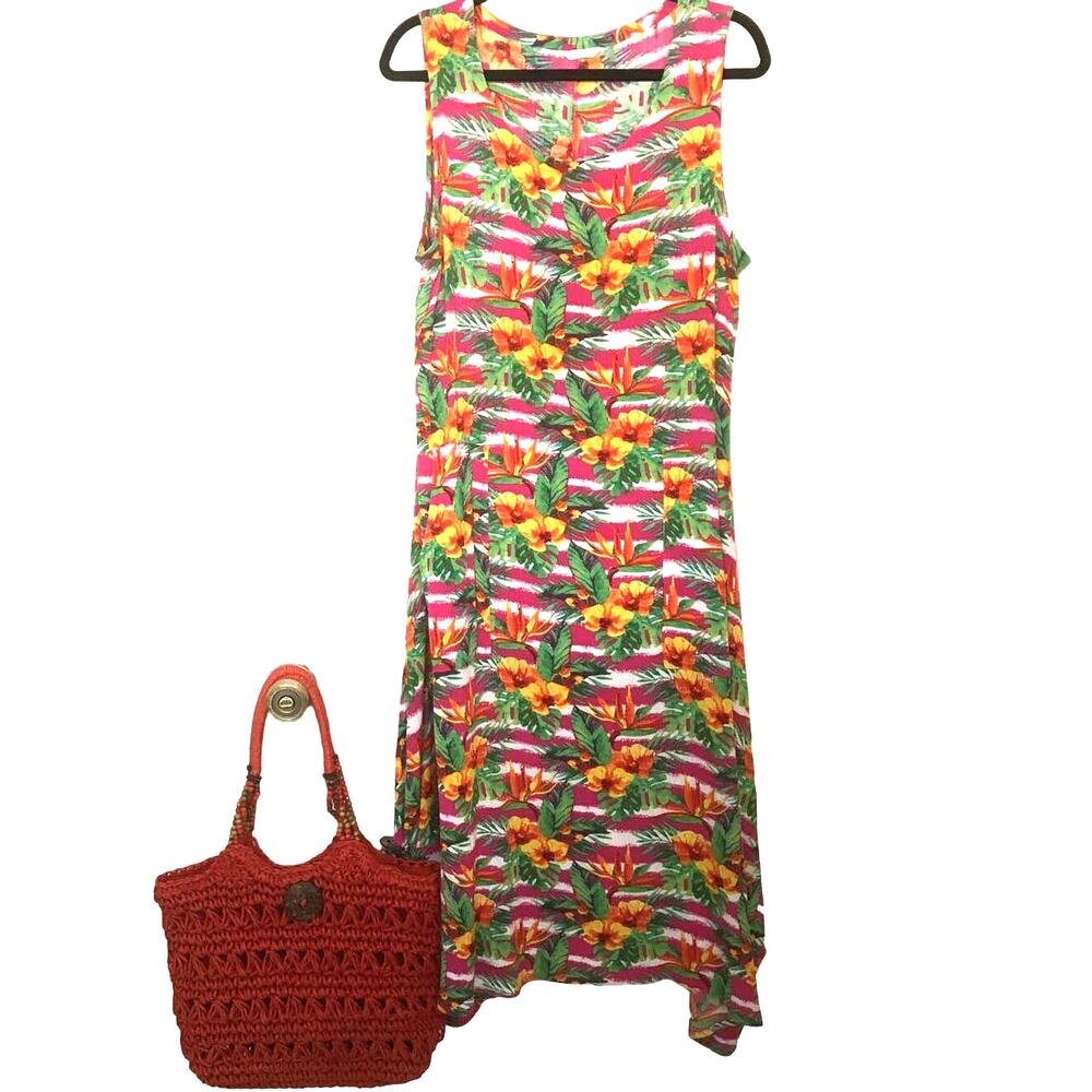 Kaktus XL Sleeveless Midi Tropical Flowers With Pockets Matching Cappelli Purse